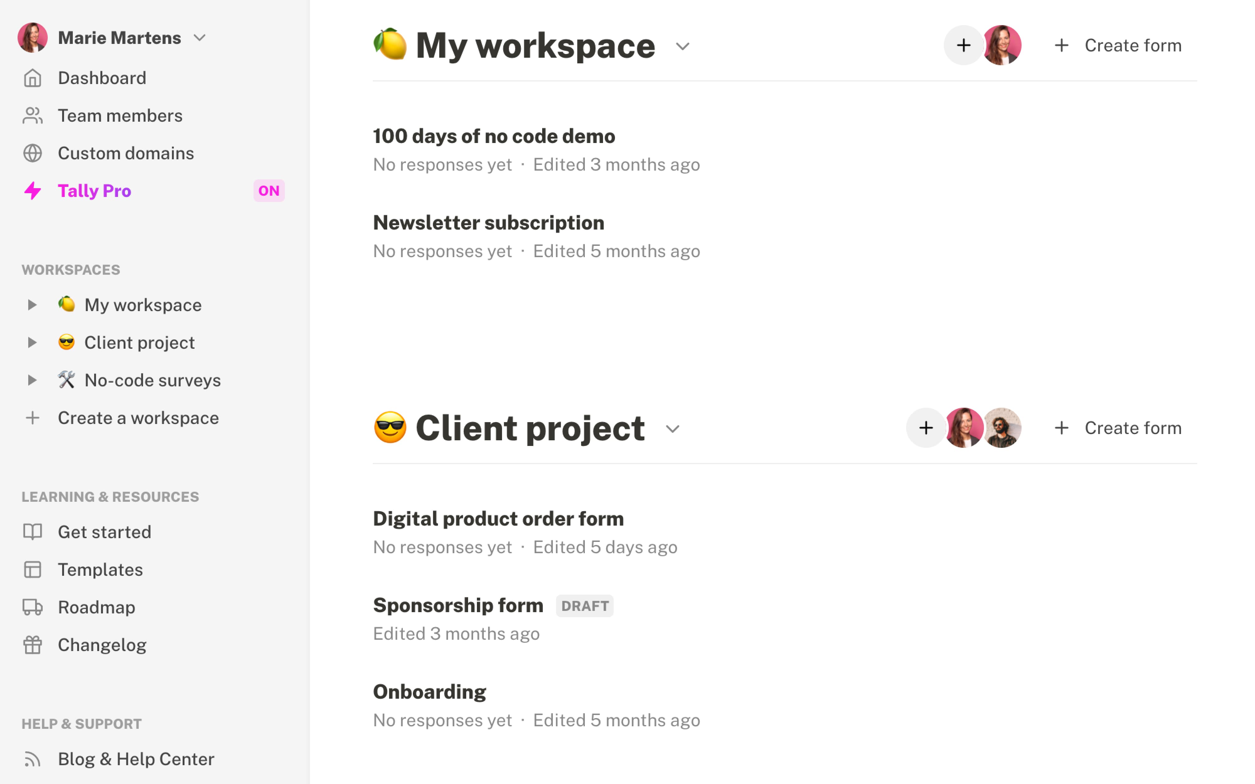 Organize forms in workspaces, collaborate with your team and manage access rights.